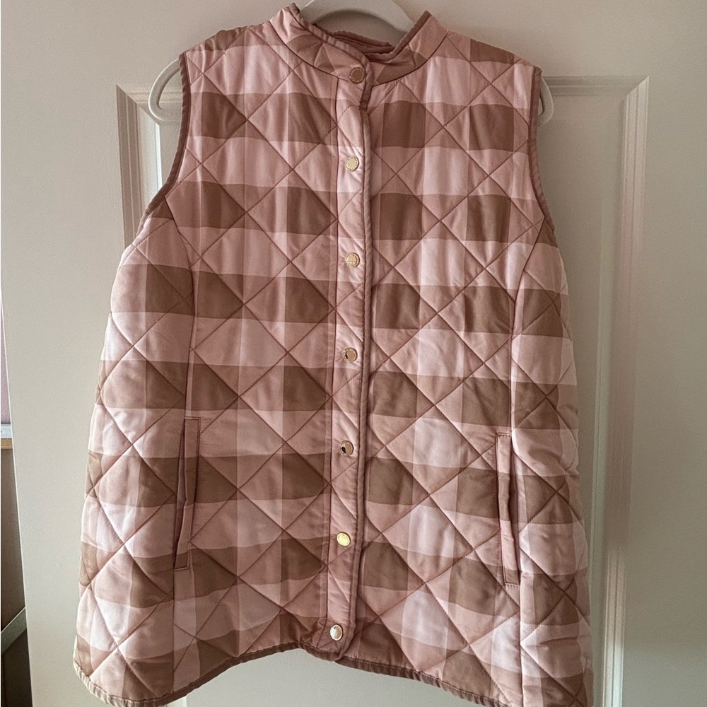 Isaac Mizrahi Live Pink and Tan Quilted Vest, XL